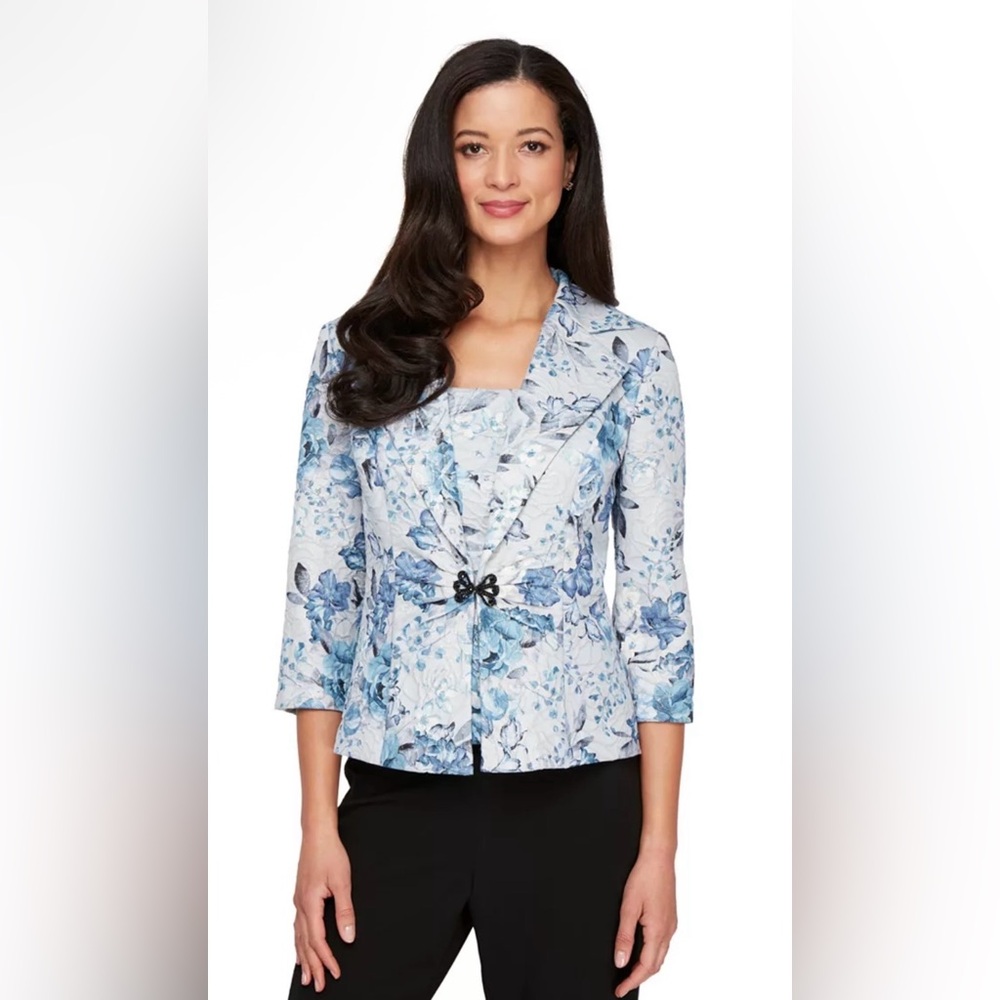 Alex Evenings Blue Floral Blazer Size Petite Large NWOT